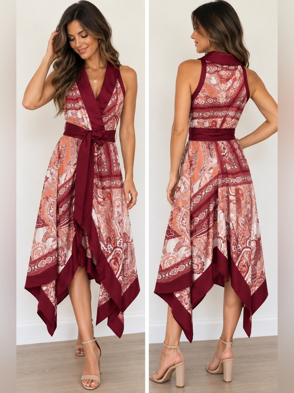 New York  & Co Women's XS Red Paisley Asymmetrical Dress NWT